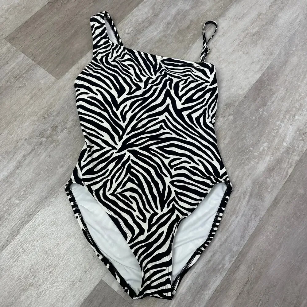 Kate Spade One Shoulder Zebra Print One Piece Swimsuit